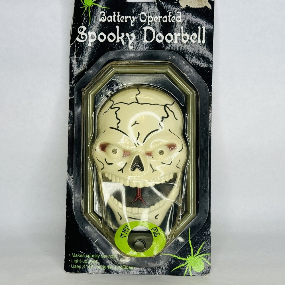Skeleton Skull Doorbell Spooky Sounds Lights and Surprise‎ Spider WORKS New